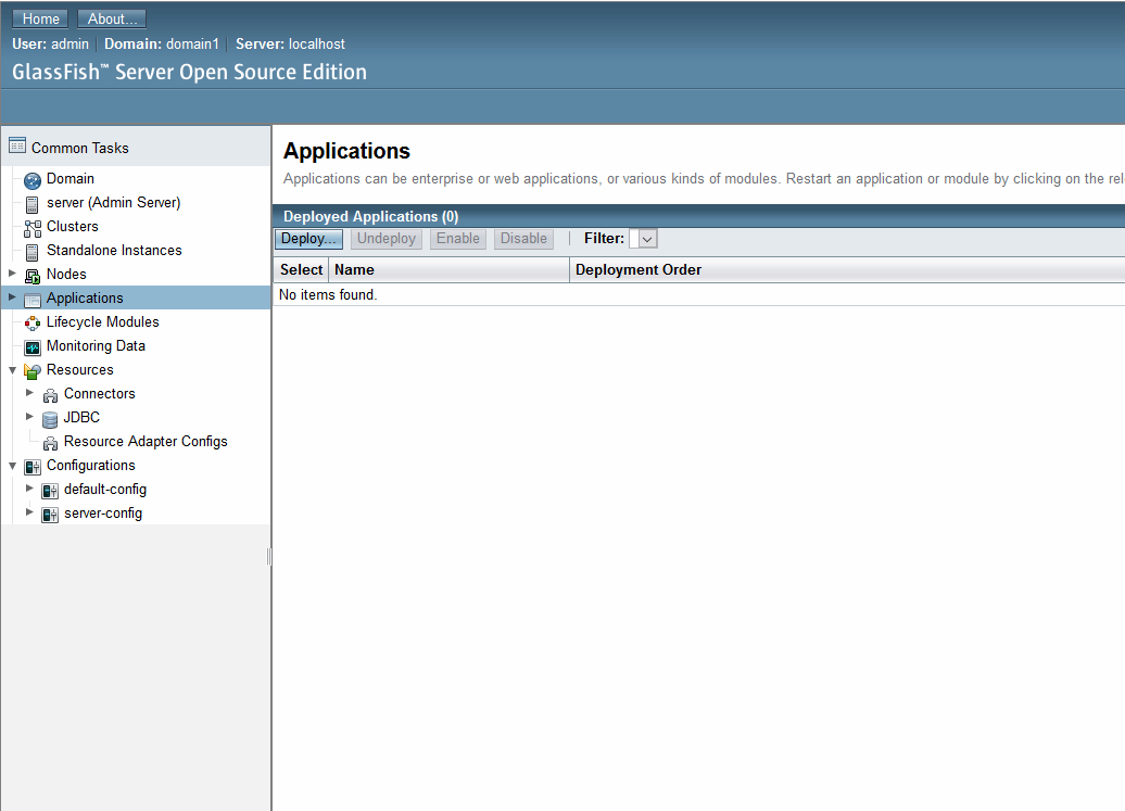 Glassfish Applications page