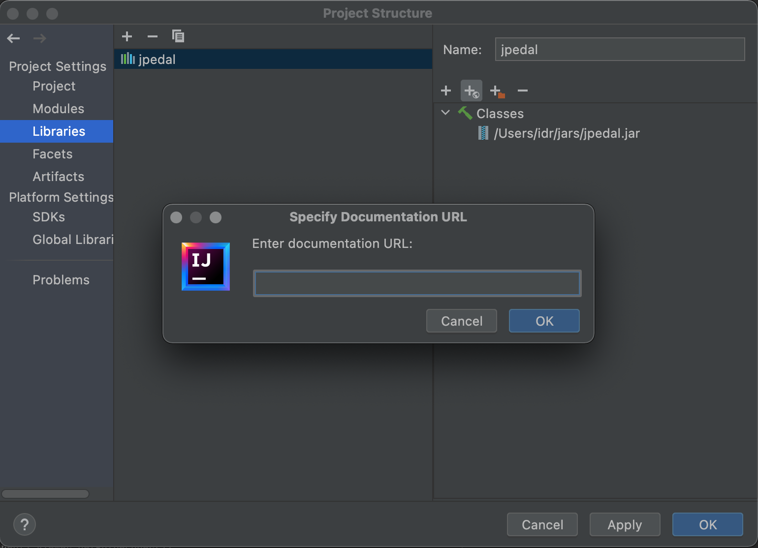 Specify Documentation URL window