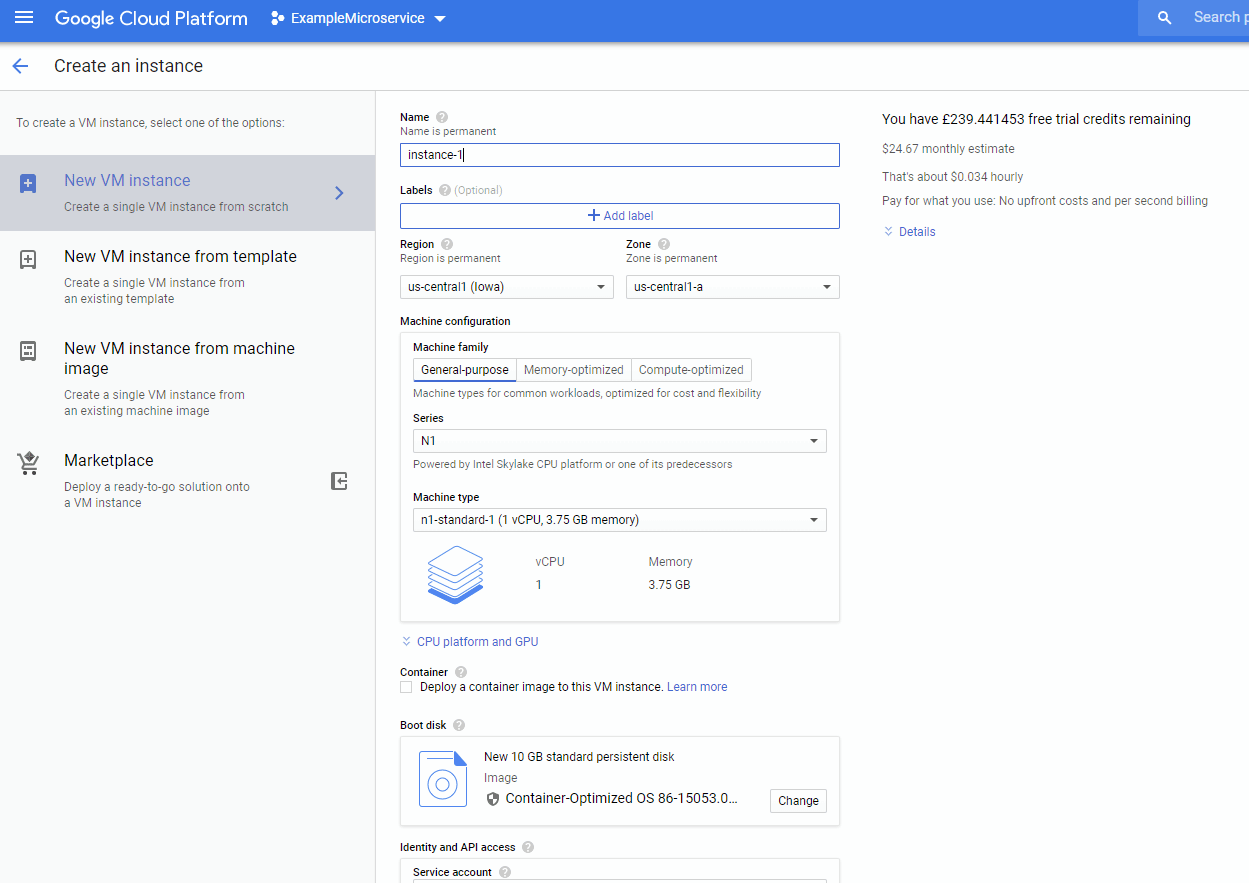 create instance