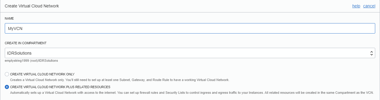 create a VCN