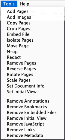 Tools menu